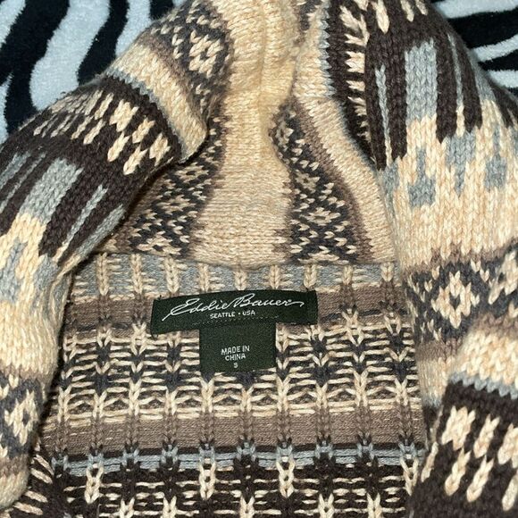 Eddie Bauer piano vintage cardigan button faire isle sweater beige size small - Picture 5 of 10